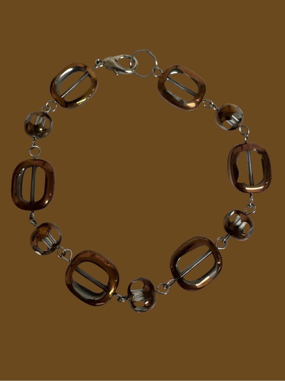 Brown & Gold Tone Oval Link Geometric Statement Bracelet